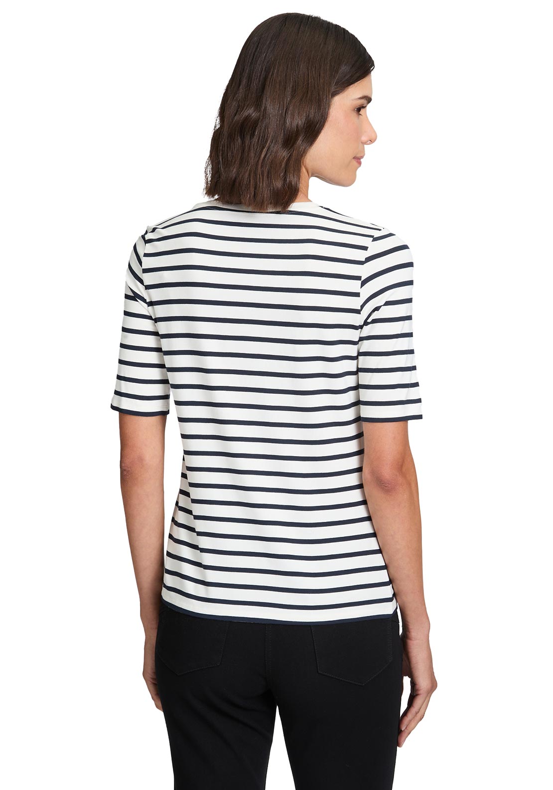 Betty Barclay Embellished Striped Top, Black and Cream