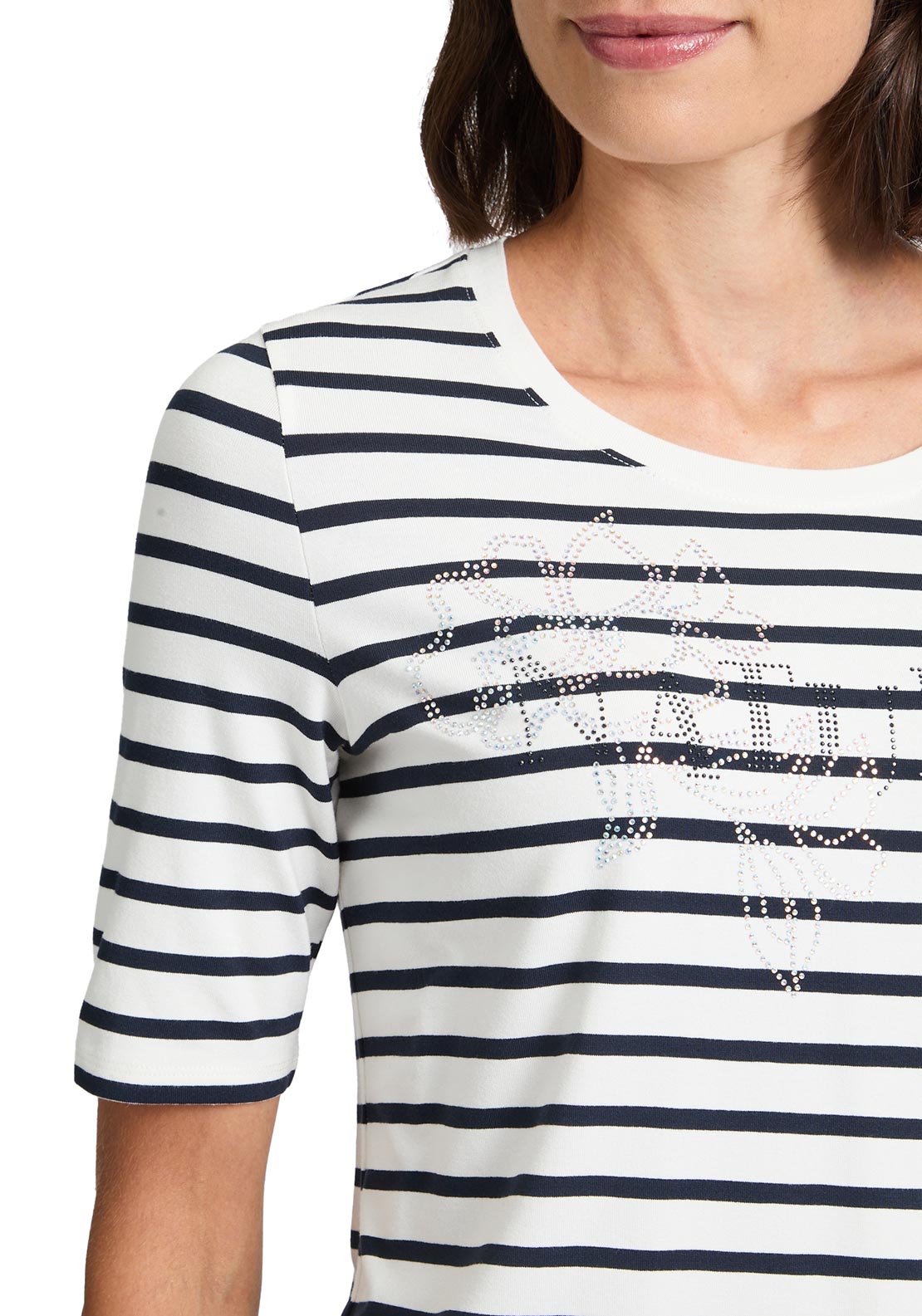 Betty Barclay Embellished Striped Top, Black and Cream