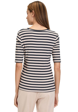 Betty Barclay Ribbed Striped Top, Beige and Navy