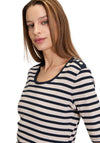Betty Barclay Ribbed Striped Top, Beige and Navy