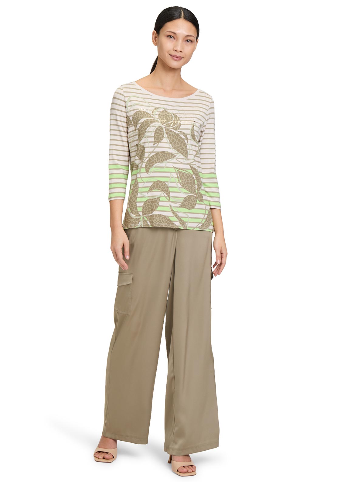 Betty Barclay Embellished Floral Striped Top, Green