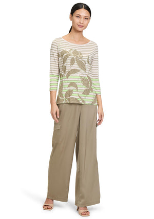 Betty Barclay Embellished Floral Striped Top, Green