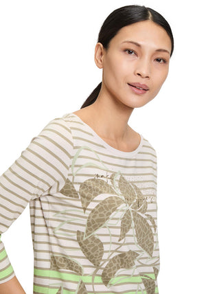 Betty Barclay Embellished Floral Striped Top, Green