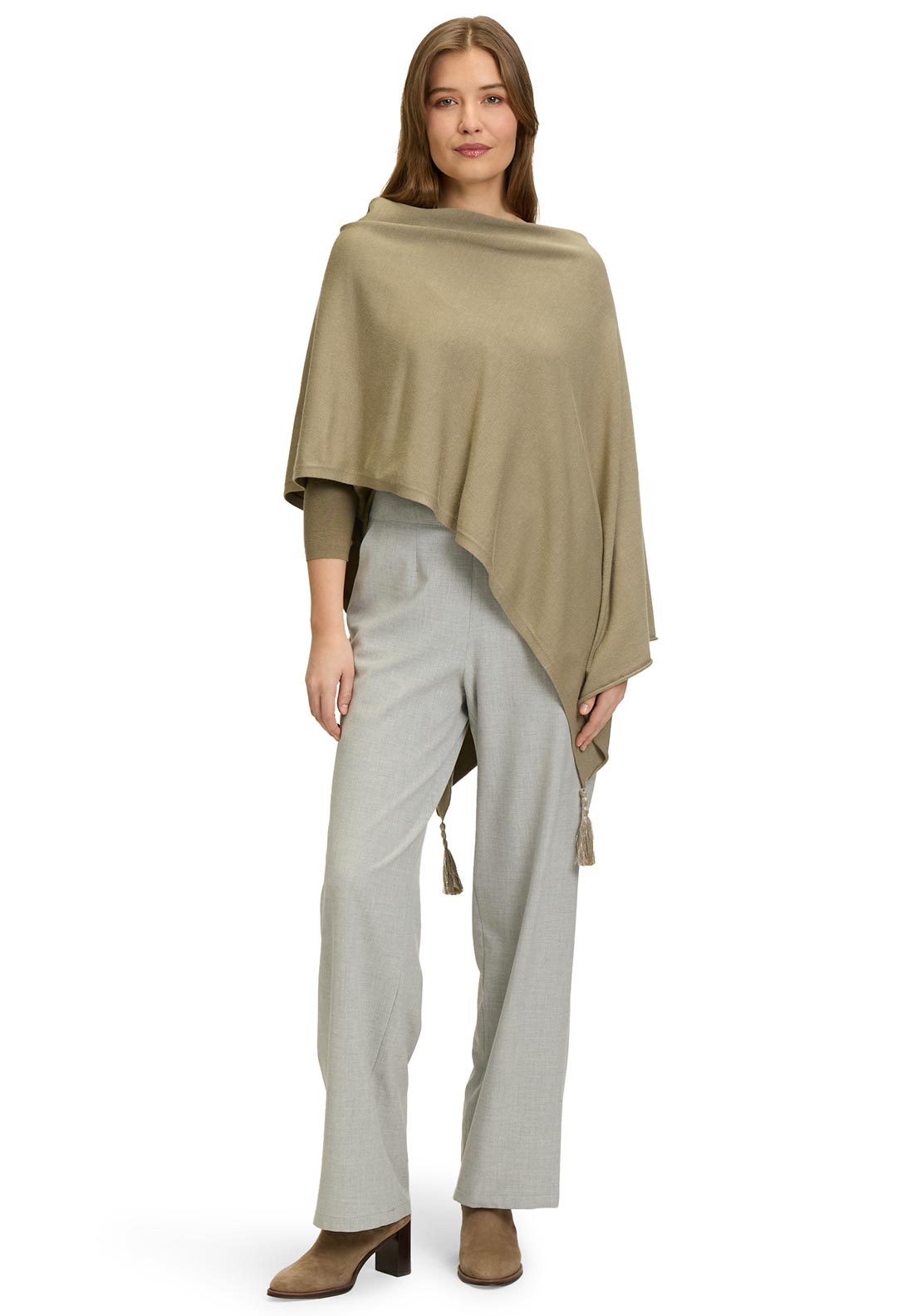 Betty Barclay One Size Draped Knit Shawl, Khaki Green