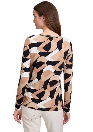 Betty Barclay Embellished Printed Top, Beige and Black