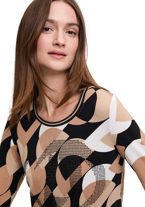 Betty Barclay Embellished Printed Top, Beige and Black