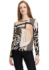 Betty Barclay Embellished Geometric Print Top, Beige and Black