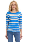 Betty Barclay Embellished Striped Top, Blue and Beige