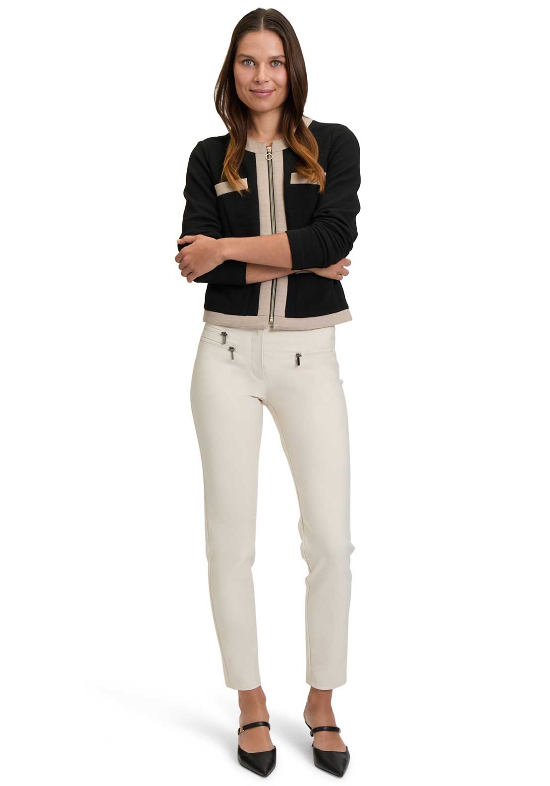 Betty Barclay Zip Up Jacket, Black and Beige