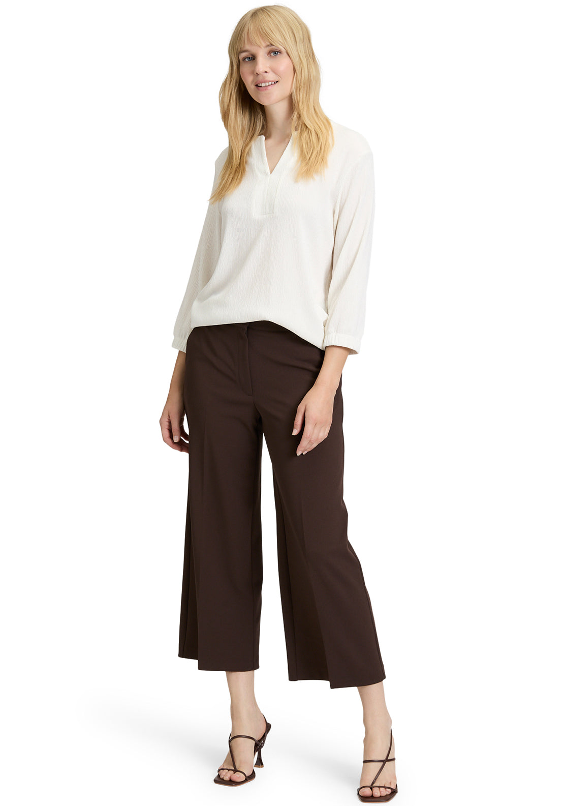 Betty Barclay Wide Leg Cropped Trousers, Brown