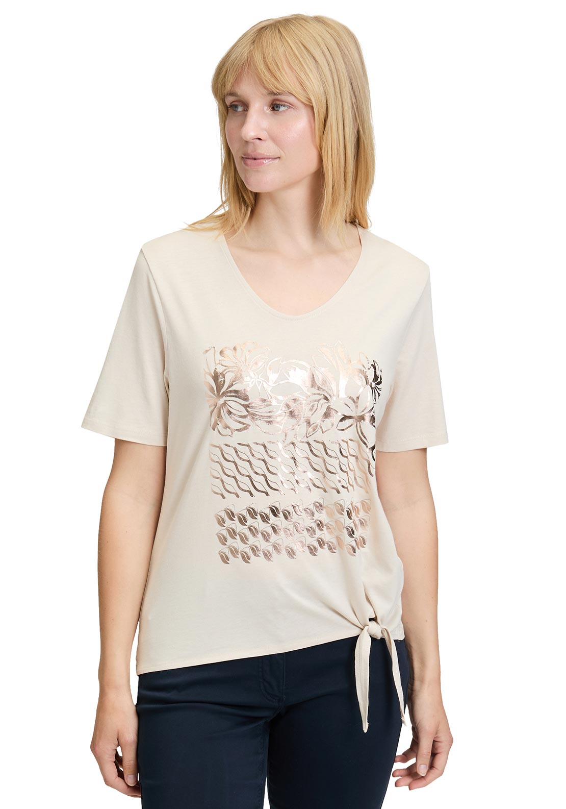 Betty Barclay Metallic Front T Shirt, Beige