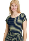 Betty Barclay Striped Belted Dress, Navy and Green