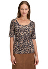 Betty Barclay Geo Print Ribbed Cotton Top, Brown