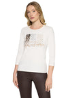 Betty Barclay Cropped Sleeve with Print and Rhinestone Detail Top, Off-White