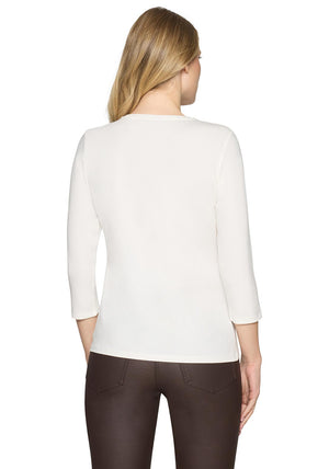 Betty Barclay Cropped Sleeve with Print and Rhinestone Detail Top, Off-White