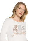 Betty Barclay Cropped Sleeve with Print and Rhinestone Detail Top, Off-White