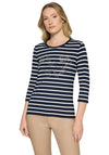 Betty Barclay Striped with Rhinestone Print Top, Navy