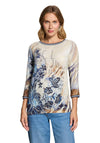 Betty Barclay Floral Print with Rhinestones Top, Beige Multi