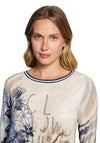 Betty Barclay Floral Print with Rhinestones Top, Beige Multi