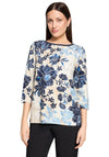 Betty Barclay Floral Print with Stud Detail Top, Beige Multi
