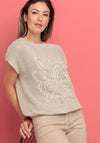 Bianca Rhinestone Knit Sweater, Light Cookie