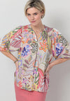 Bianca Alena Floral Print V Neck Top, Beige Multi