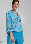 Bianca Anra Vintage Floral Elastic Trim Top, Blue