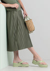 Bianca Klea Pleated Logo Waist Midi Skirt, Green