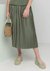 Bianca Klea Pleated Logo Waist Midi Skirt, Green