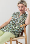 Bianca Alin Leopard Print V Neck Top, Green