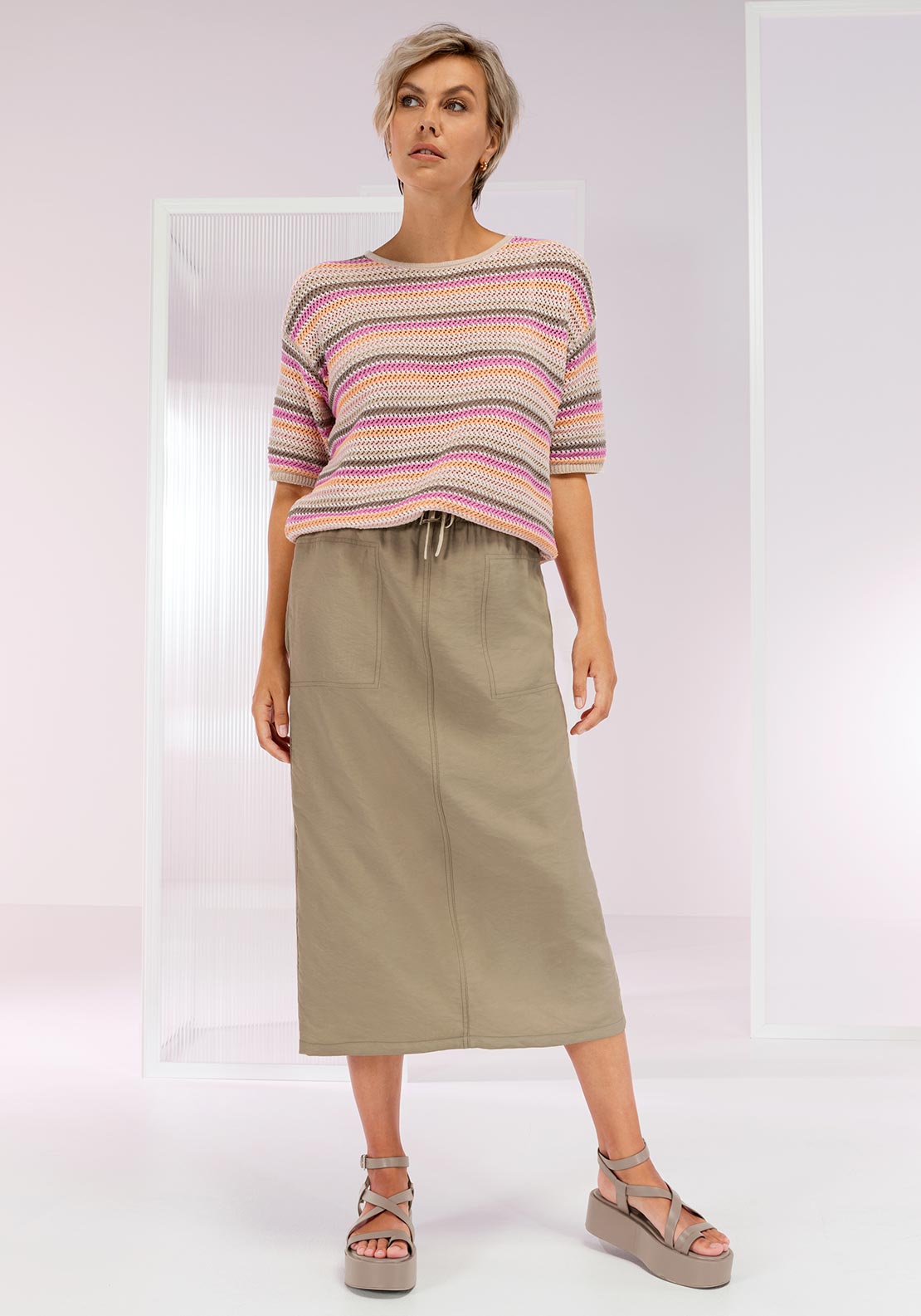 Bianca Jula Elasticated Waist Skirt, Taupe