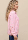 Bianca Striped Half Button Blouse, Pink