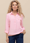 Bianca Striped Half Button Blouse, Pink