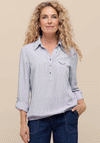 Bianca Striped Half Button Blouse, Blue