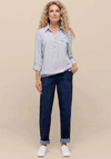 Bianca Striped Half Button Blouse, Blue