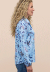 Bianca Botanical Print V Neck Shirt, Blue
