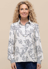 Bianca Printed Striped Cuff Shirt, White