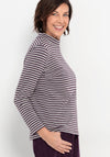 Bianca Striped Jersey High Neck Top, Purple