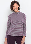 Bianca Striped Jersey High Neck Top, Purple