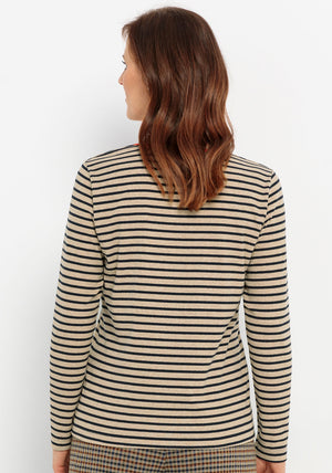 Bianca Striped Knit Long Sleeve Top, Beige