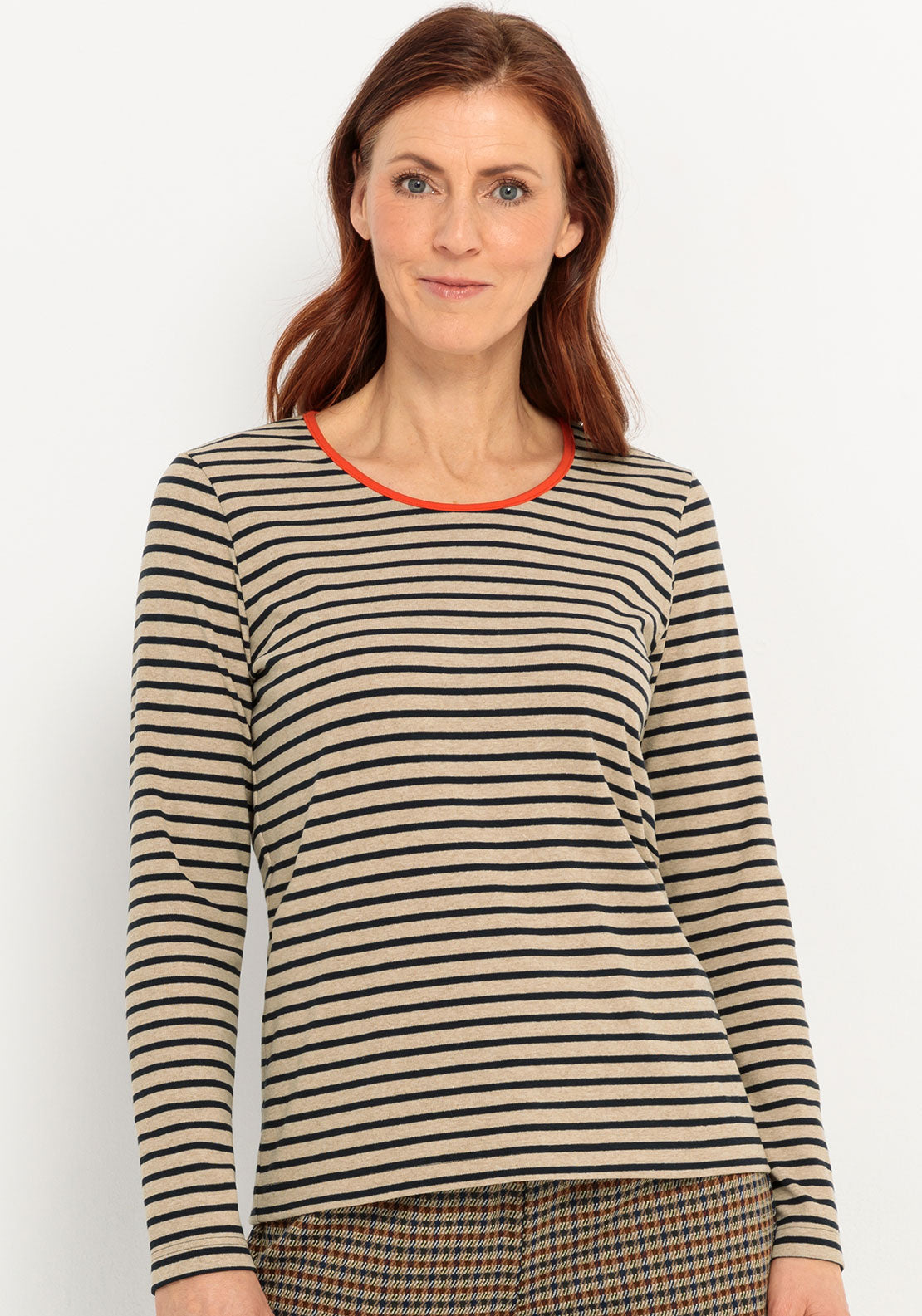 Bianca Striped Knit Long Sleeve Top, Beige