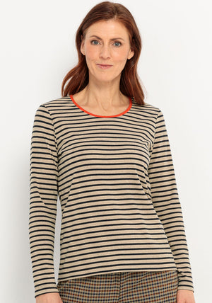 Bianca Striped Knit Long Sleeve Top, Beige