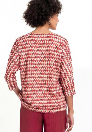 Bianca Wally Printed Elastic Trim Top, Wine