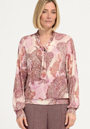 Bianca Kayla Paisley Jersey Pussybow Blouse, Pink