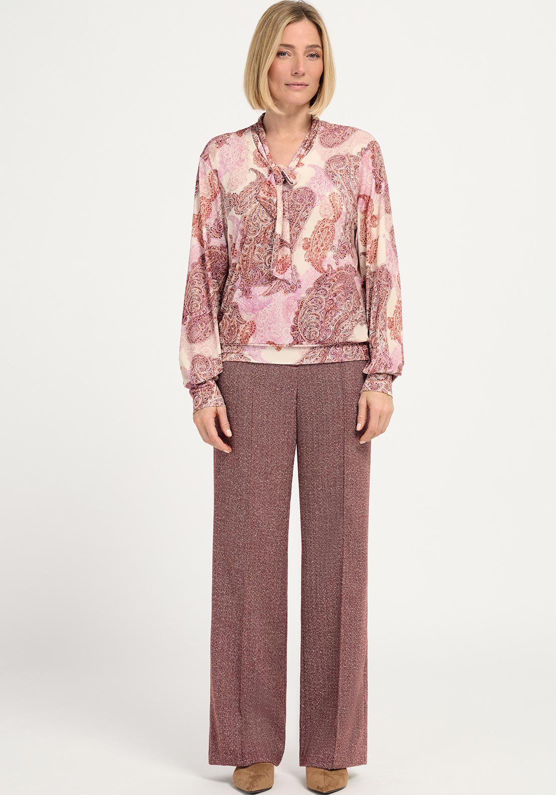 Bianca Kayla Paisley Jersey Pussybow Blouse, Pink