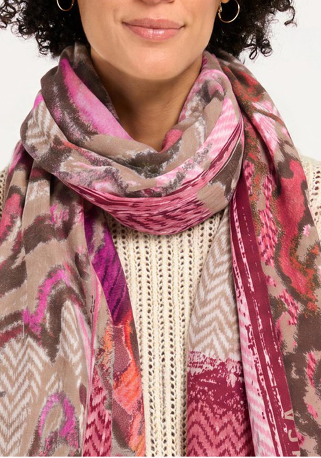 Bianca Kapa Graphic Print Scarf, Red Multi