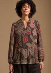 Bianca Doret Pleated Leaf Print Blouse, Brown