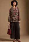 Bianca Doret Pleated Leaf Print Blouse, Brown