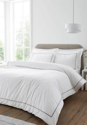 Bianca Home Natural Contrast Trim Cotton Duvet Cover Set, White & Black