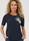 Bianca Short Sleeved T-Shirt with Embroidery, Navy